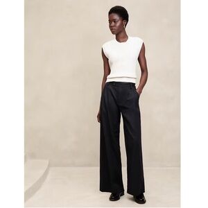 Banana Republic Linen-Blend Wide Leg Pleated Trouser in Black Size 12